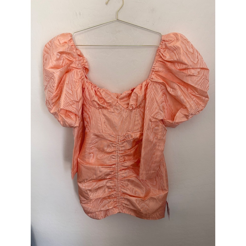 ASOS LUXE Womens Coral Peach Zebra Jacquard Puff Sleeve Ruched Mini Dress Size 4